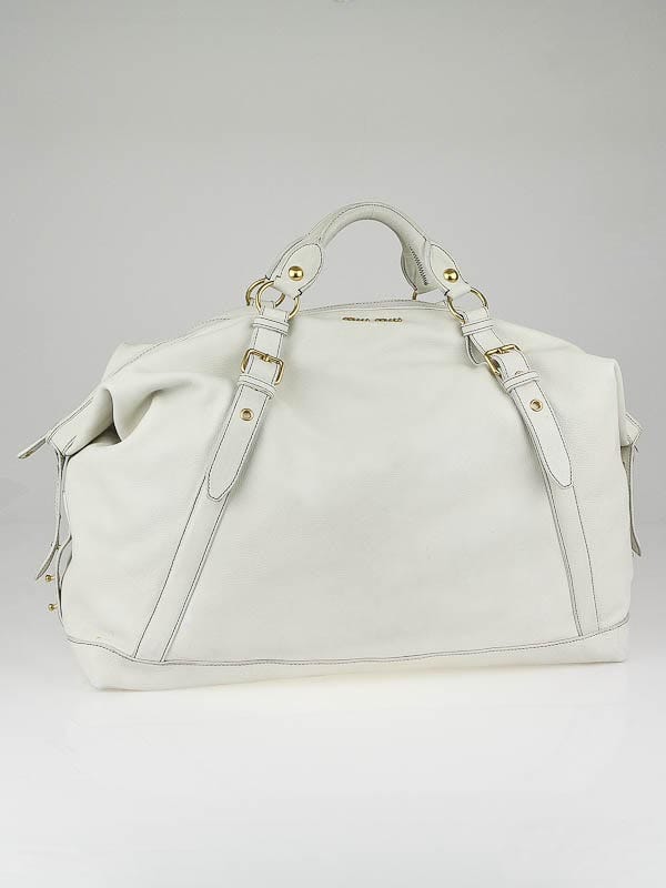 Miu Miu White Leather Large Duffle Bag
