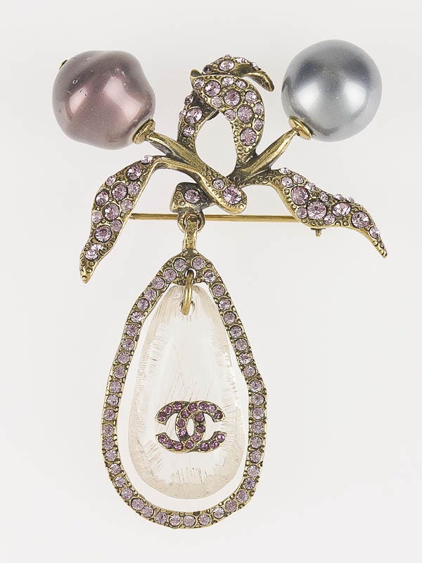 Chanel Pearl and Crystals CC Dangling Brooch