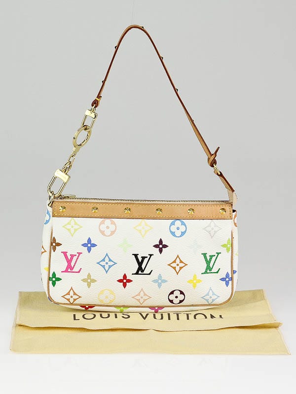 Louis Vuitton White Monogram Multicolore Accessories Pochette Bag w/ Bag  Extender - Yoogi's Closet