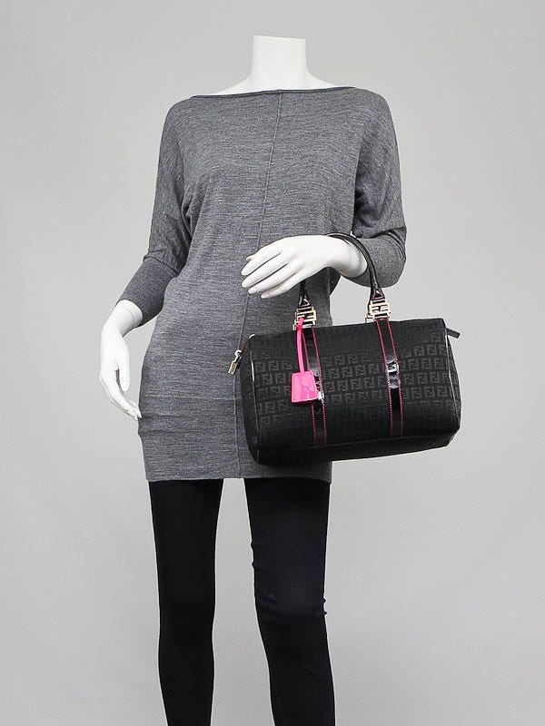 Fendi Black/Pink Zucchino Canvas Forever Boston Bag - 8BL098