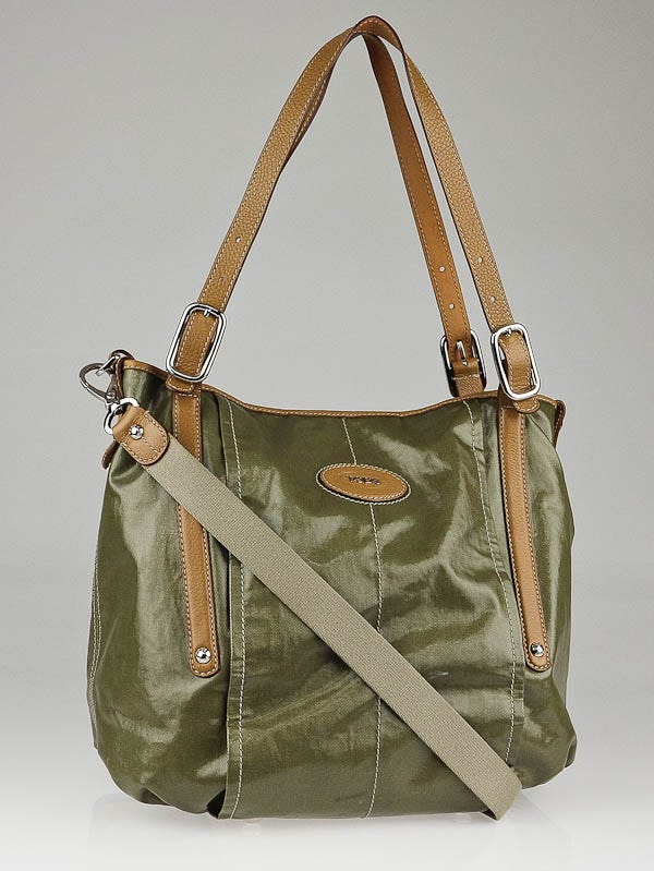 Tod's Green Coated Canvas G-Bag Sacca Grande Tote Bag