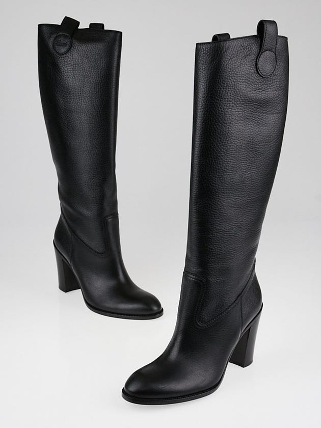 Gucci Black Pebbled Leather Riding Boots Size 8/38.5