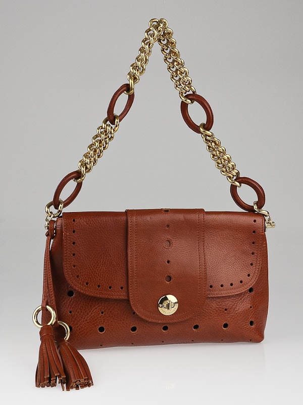 Marc Jacobs Whiskey Brown Perforated Leather Flap Bag