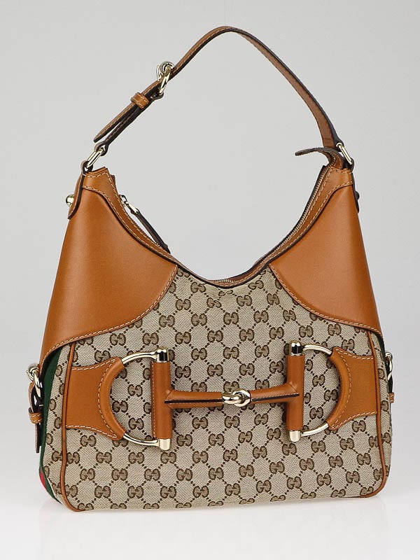 Gucci Beige/Ebony GG Canvas Heritage Horsebit Hobo Bag