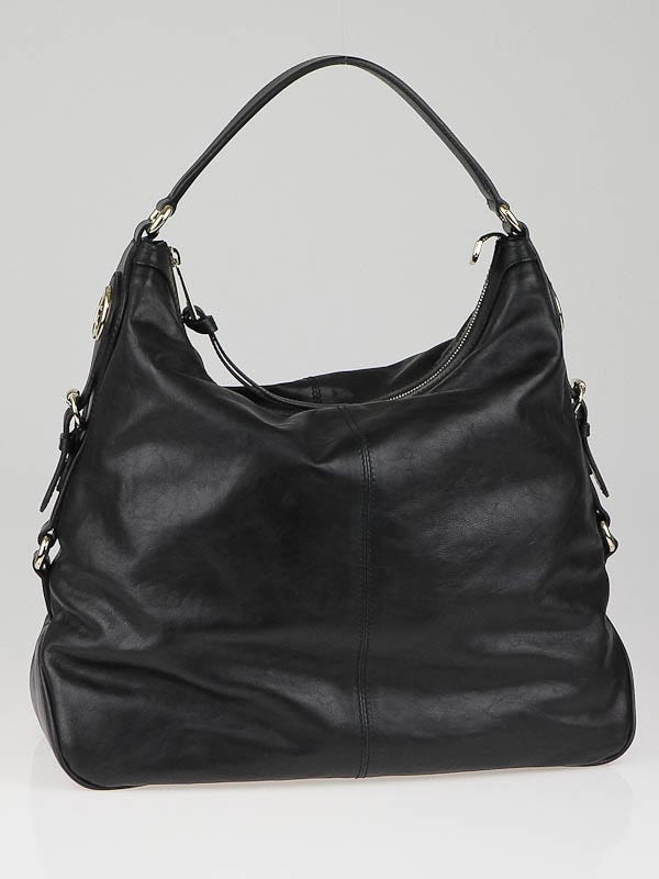 Gucci Black Leather Village Double G Large Hobo Bag