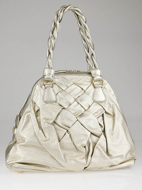 Valentino Garavani Gold Nappa Leather Couture Braided Tote Bag