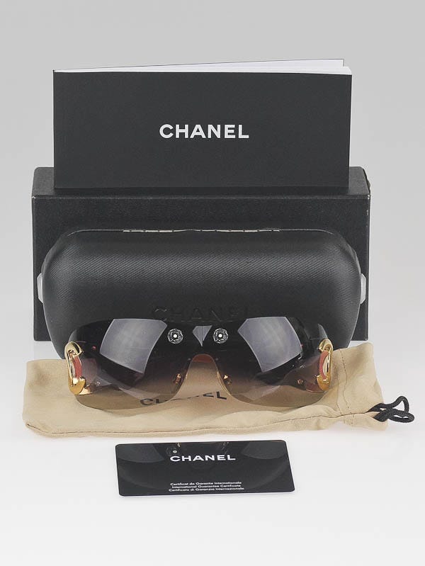 Chanel Brown Rimless CC Logo Shield Sunglasses-4125 - Yoogi's Closet