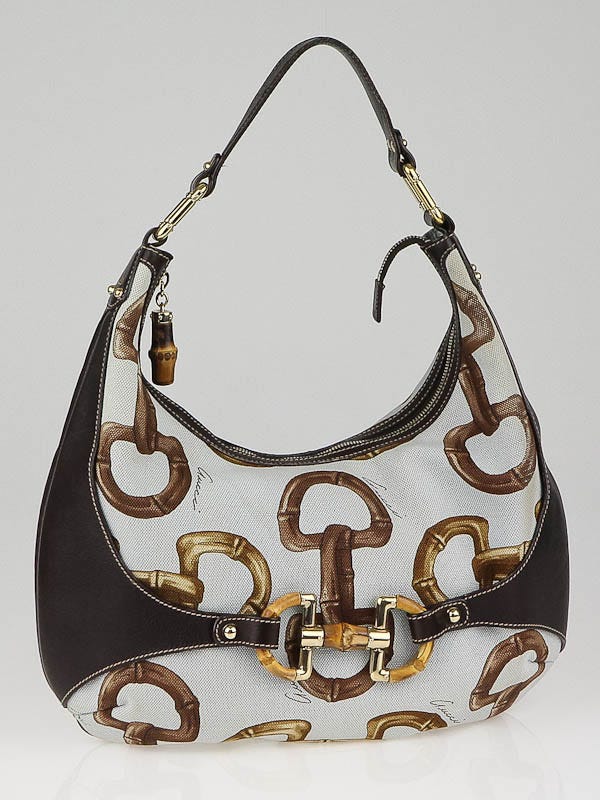 Gucci Blue Brown Canvas Bamboo Horsebit Hobo Bag Yoogi s Closet gucci-blue-brown-canvas-bamboo-horsebit-hobo-bag-yoogi-s-closet
