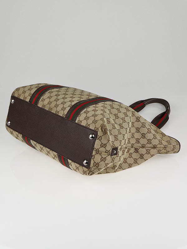 Gucci Beige/Ebony GG Canvas Vintage Web Stripe Large Tote