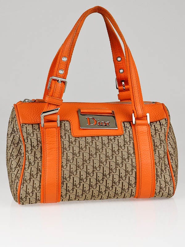 Christian Dior Beige/Orange Diorissimo Canvas Small Boston Bag