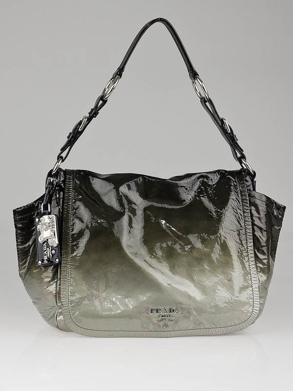 Prada Grey Ombre Patent Leather Flap Shoulder Bag