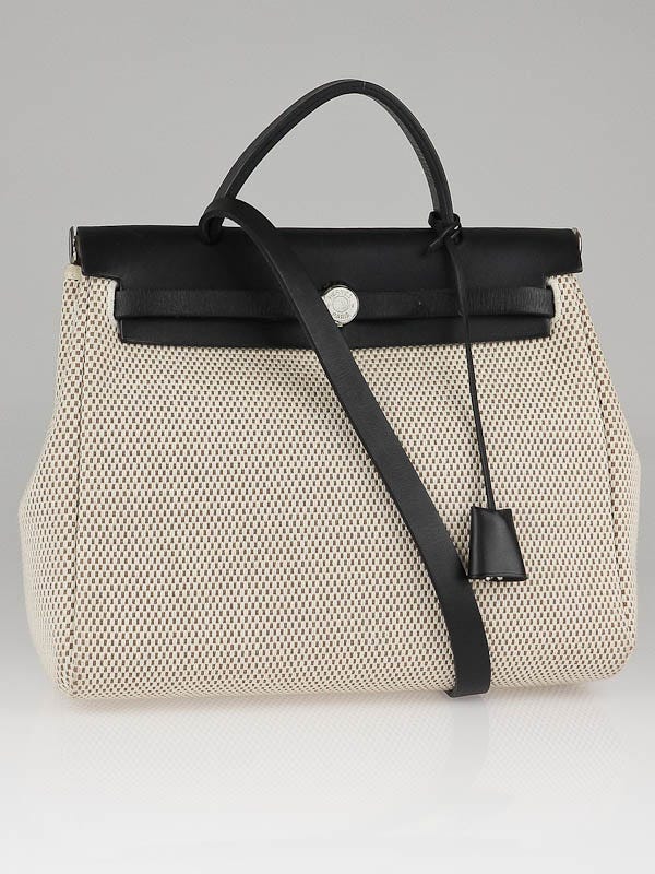 Hermes 30cm Natural/Black Toile and Leather 2-in-1 Herbag PM Bag