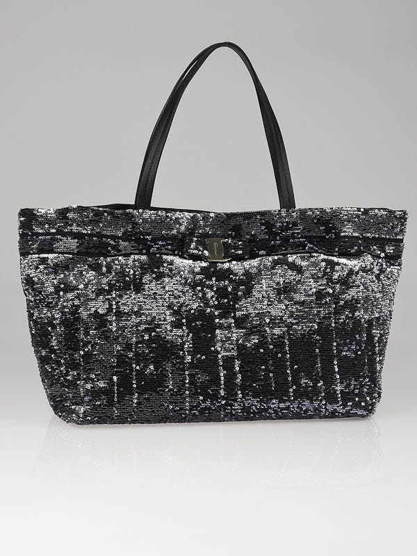 Salvatore Ferragamo Black Nylon and Sequin Medium Tote Bag