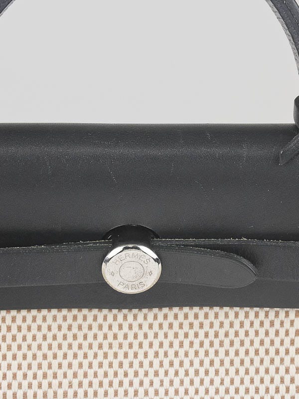 HERMES Herbag PM 30cm Leather Toile Bag Black/Off White-US