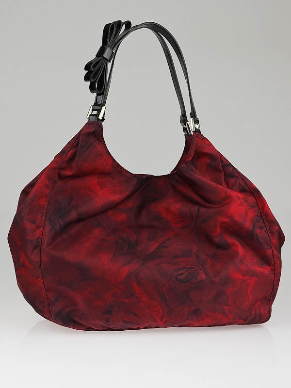 Valentino Garavani Red/Black Printed Roses Canvas Medium Tote Bag