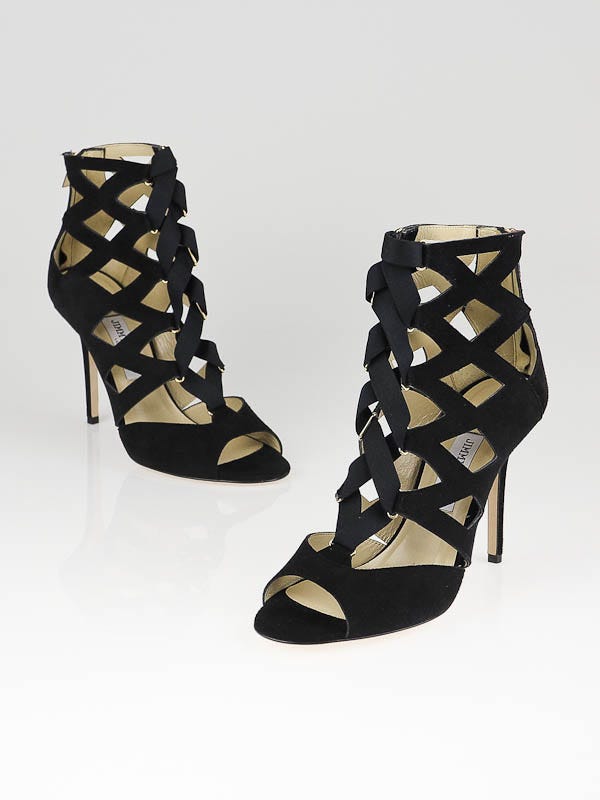 Jimmy Choo Black Suede Cage Flaxman Sandals SIze 10.5/41