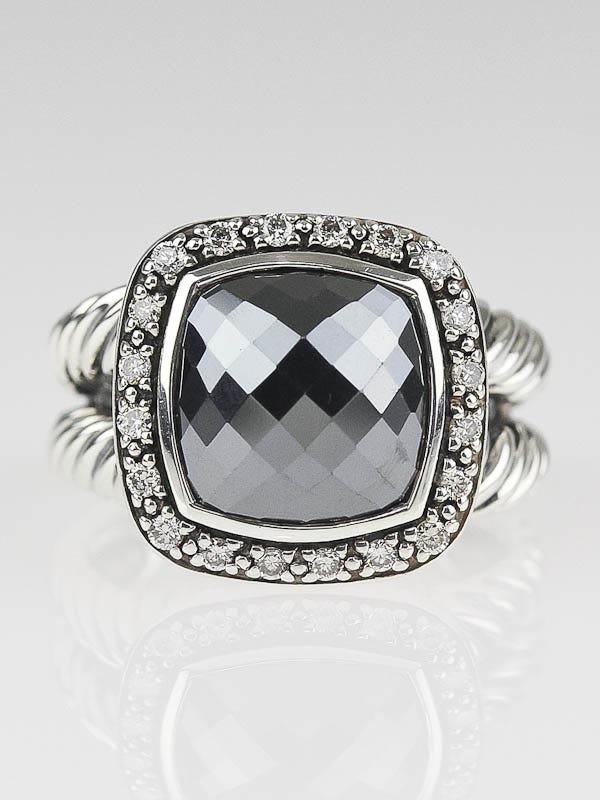 David Yurman 11mm Hematite and Diamond Albion Ring Size 7