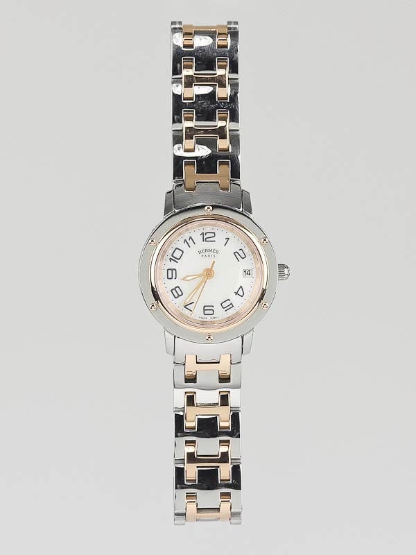 Hermes Stainless Steel and 18k Gold Clipper Classique PM Watch