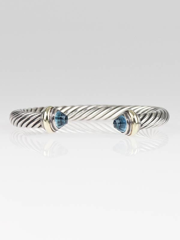 David Yurman 7mm Blue Topaz Sterling Silver Cable Cuff Bracelet