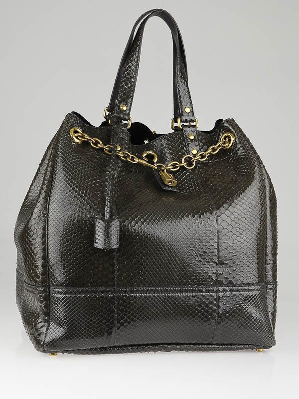 Yves Saint Laurent Olive Python Overseas Large Tote Bag