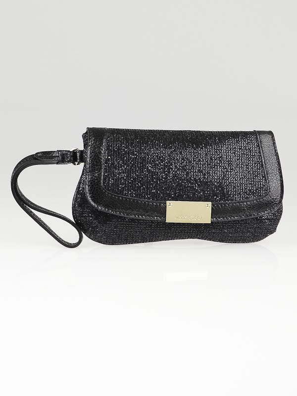 Jimmy Choo Black Glitter and Leather Zeta Clutch Bag