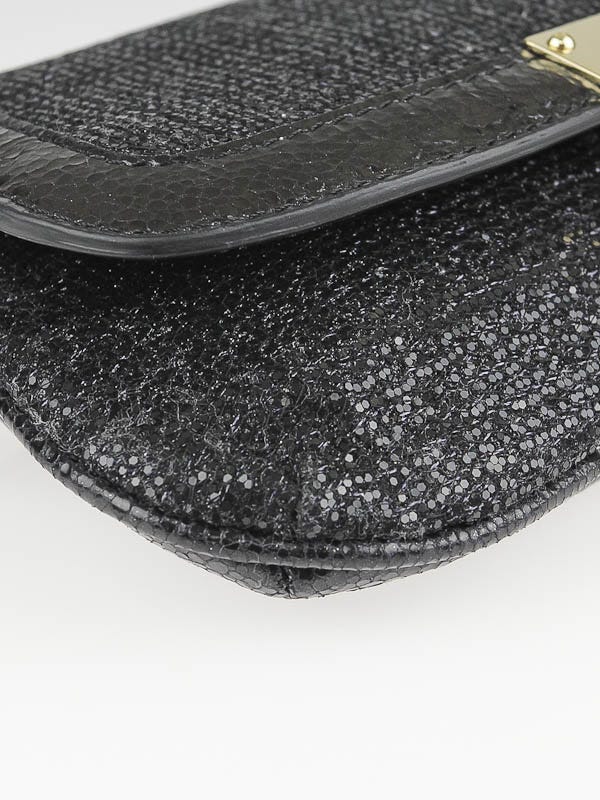 Jimmy Choo Black Glitter and Leather Zeta Clutch Bag