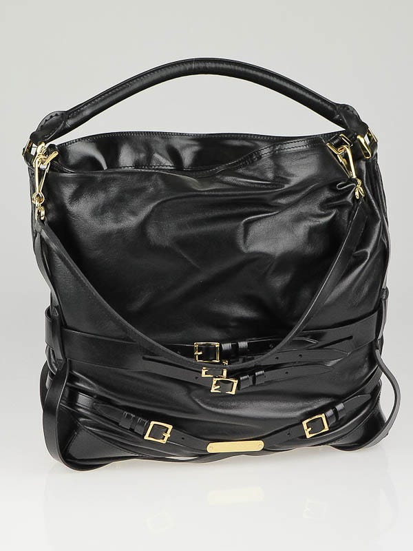 Burberry Black Leather Medium Bridle Hobo Bag