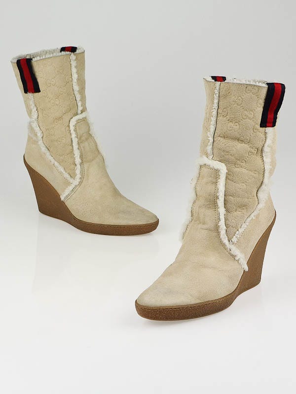 Gucci White Guccisima Suede and Shearling Merinos Boots Size 8.5B