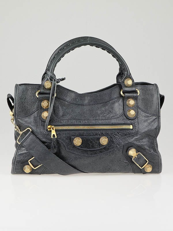 Balenciaga Anthracite Lambskin Leather Giant 21 Gold Motorcyle City Bag