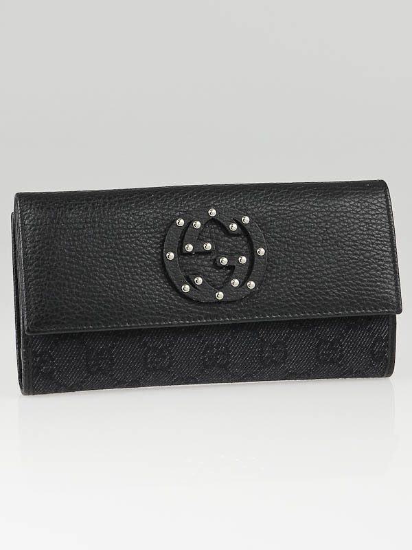 Gucci Black GG Canvas and Leather Interlocking G Continental Wallet