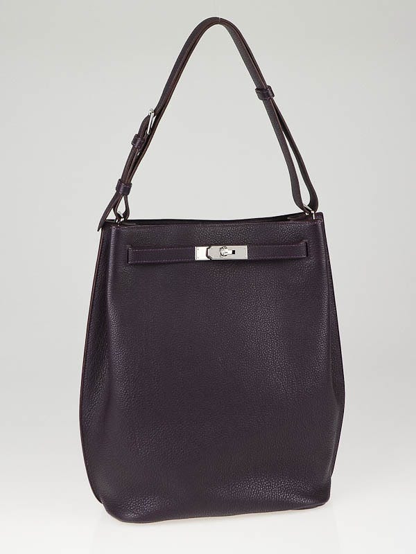 Hermes 26cm Raisin Togo Leather Palladium Plated Hardware So Kelly Bag 