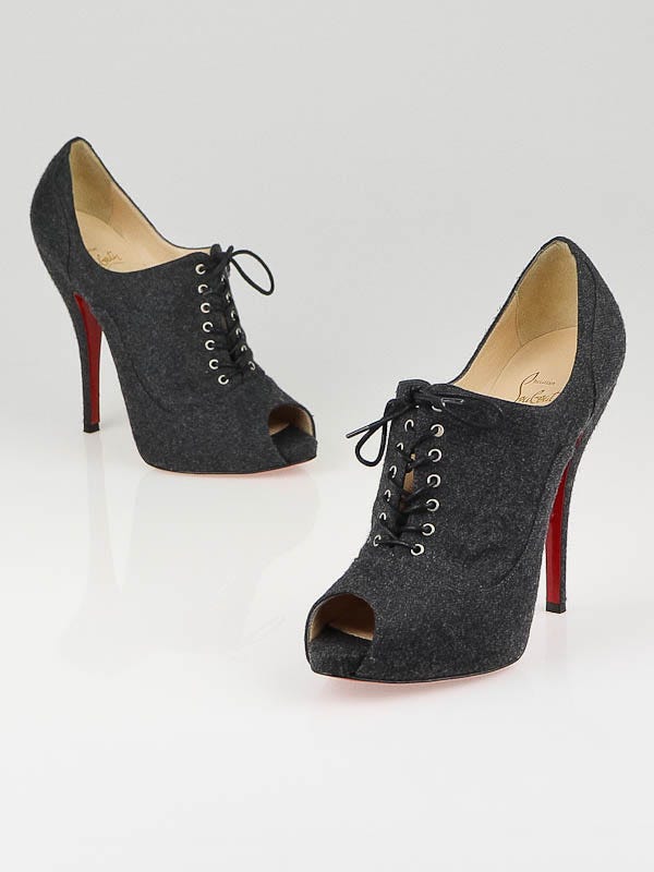 Christian Louboutin Dark Grey Flannel Lady Derby 120 Booties Size 8/38.5