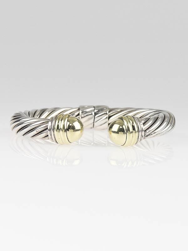 David Yurman 10mm 14k Gold and Sterling Silver Thoroughbred Hinged Cable Bangle Bracelet