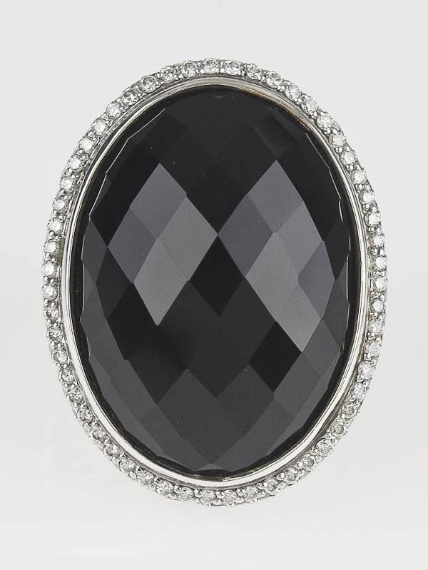 David Yurman Black Onyx and Diamond Signature Large Oval Ring Size 8