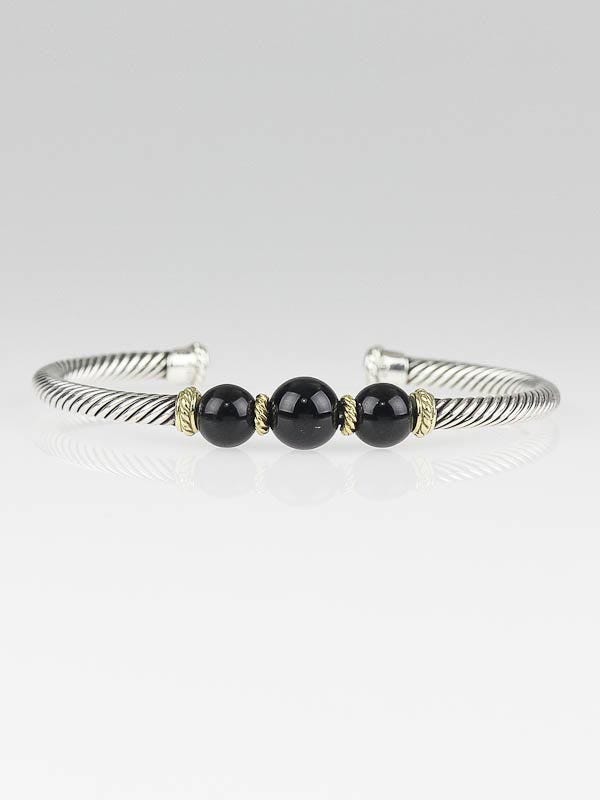 David Yurman Sterling Silver and Black Onyx Bead Cable Bracelet