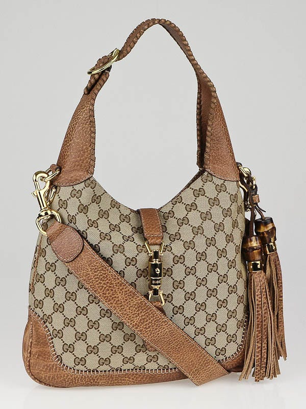 Gucci Beige/Ebony GG Canvas New Jackie Medium Hobo Bag