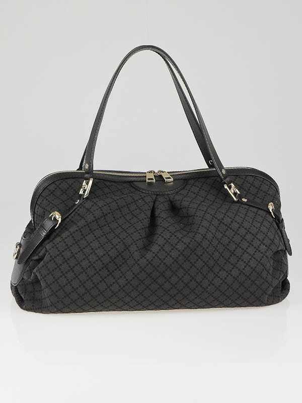 Gucci Brown/Black Diamante Canvas Large Shoulder Bag