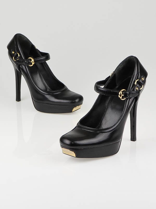 Gucci Black Leather Mary Jane Baby Lux Platform Pumps Size 9.5B