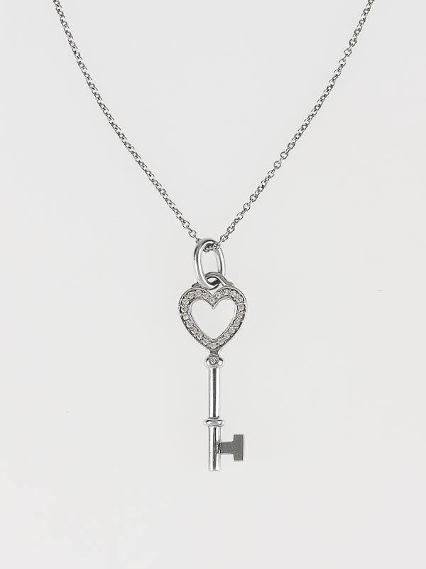 Tiffany & Co. 18k White Gold and Diamond Tiffany Keys Mini Heart Key Pendant 