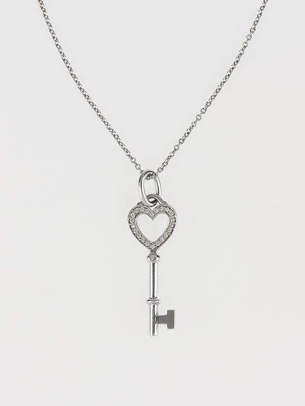 Tiffany & Co. 18k White Gold and Diamond Tiffany Keys Mini Heart Key Pendant