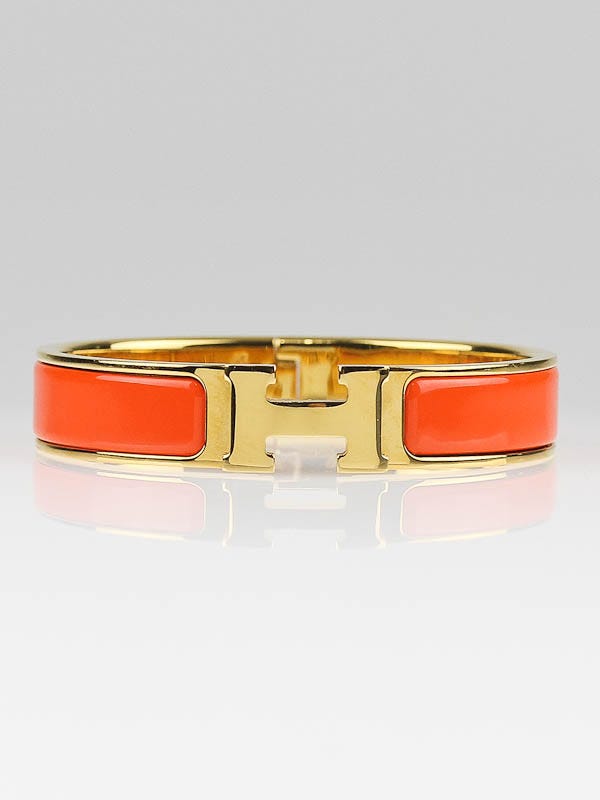 Hermes Orange Enamel and Gold Plated Clic H PM Bracelet 