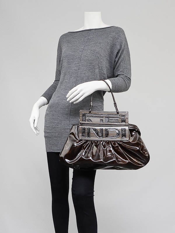 Fndiページ Fendi Brown Tortoise Patent Leather Convertible To You Clutch Bag