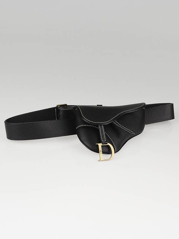 Christian Dior Black Leather Saddle Belt Bag Size 85