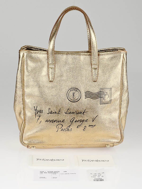 Yves Saint Laurent Gold Leather Y Mail Small Tote Bag - Yoogi's Closet