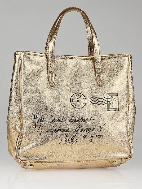 Yves Saint Laurent Gold Leather Y Mail Small Tote Bag