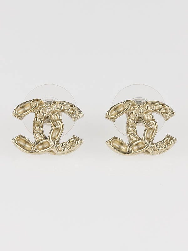 Chanel Gold Braided CC Logo Stud Earrings