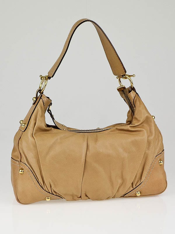 Gucci Tan Leather Medium Jockey Hobo Bag