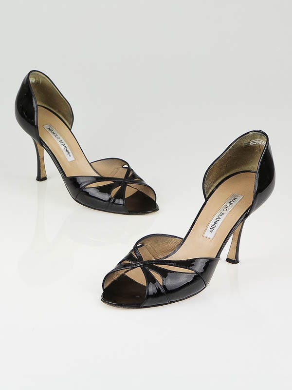 Manolo Blahnik Black Patent Leather D'Orsay Sandals Size 8/38.5