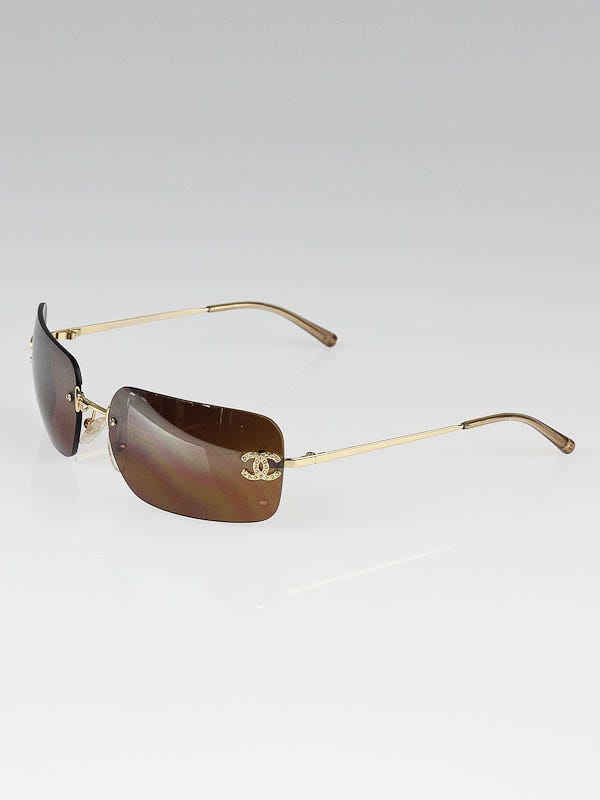 Chanel Gold Frame Brown Tint Crystal CC Sunglasses-4017