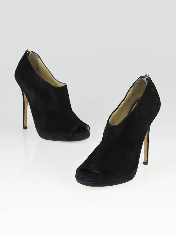 Jimmy Choo Black Suede Glint Peep Toe Booties Size 6.5/37
